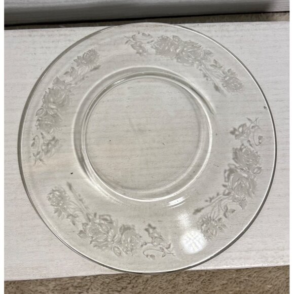 8 Vtg Clear Glass Plates 6" With Floral Rose Etched Design Bread Dessert Saucer - Picture 7 of 16